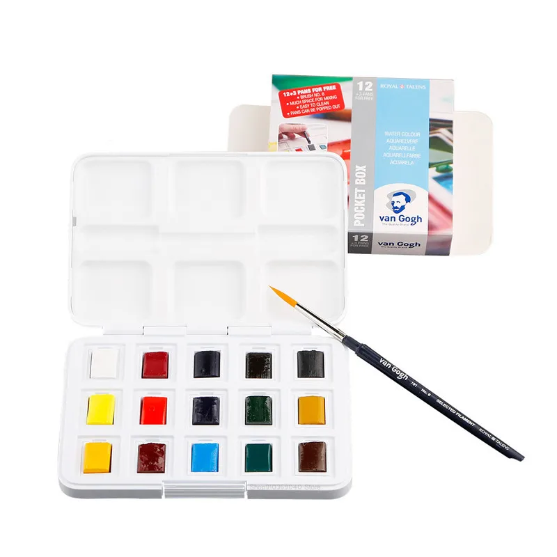 

Van Gogh Solid Watercolor 15 Color Set New Packaging with Brush Palette Acuarelas Profesionales Artist Painting Supplies