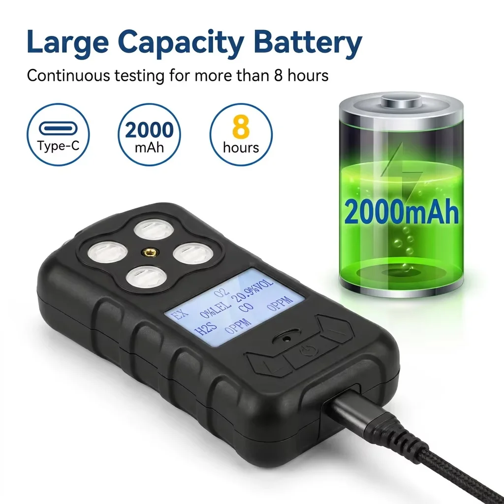 Portable Infrared Gas Detector H2S CO CO2 O2 4-in-1 Rechargeable Battery for Industrial Safety Wholesale Factory Price
