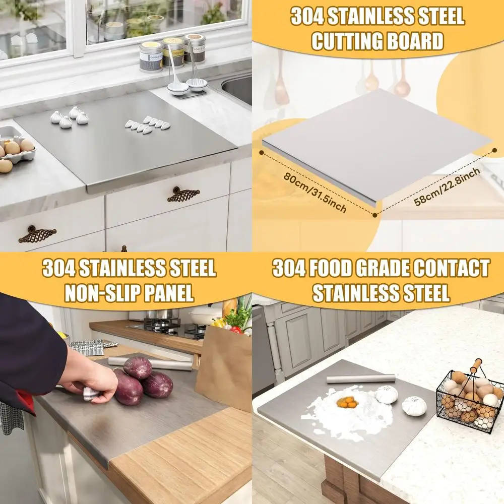 

Очень большая разделочная доска из нержавеющей стали с губкой для использования на кухне — идеально подходит для резки, кондитерских изделий, замешивания и выпечки с роликом