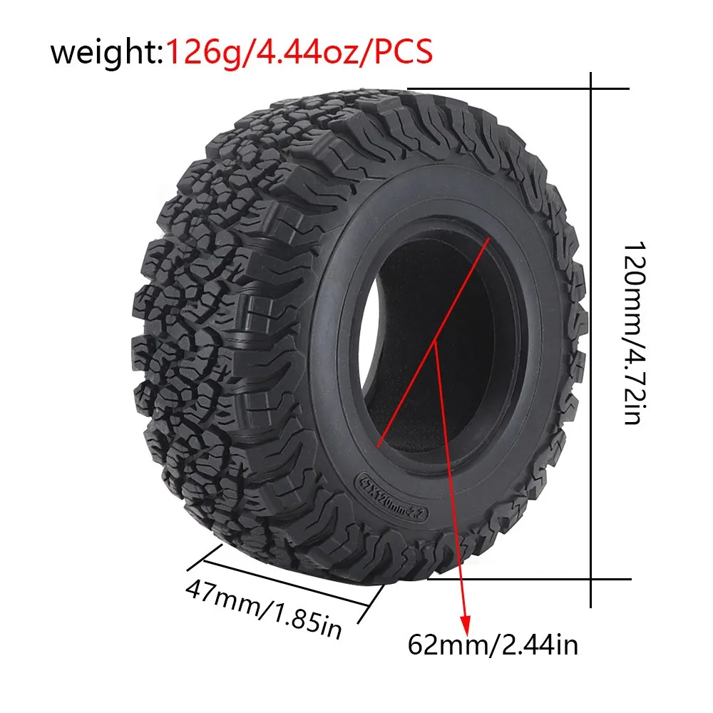 Ajrc 2.2-inch 120mm Rubber Tires For 1/10 Rc Crawler Car Redcat Scx10 Ii Axial 90046 Traxxas Trx4 Trx6 Rc4wd D90 Rgt Tf2 Rc Car