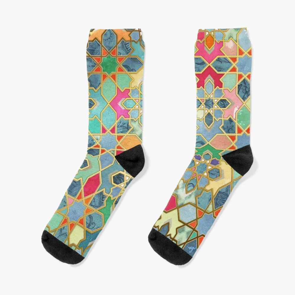 Gilt & Glory - Colorful Moroccan Mosaic Socks Crossfit ankle cartoon kawaii Mens Socks Women's