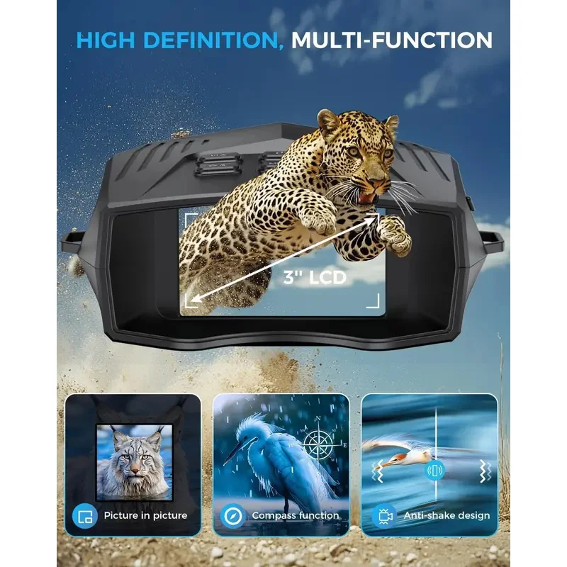 Brand New Night Vision Goggles 5000mAh Rechargeable Infrared Binoculars,10X Digital Zoom External Flashlight for Camping Hunting
