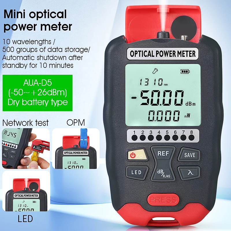 

COMPTYCO Handheld -70+10dBm/-50+26dBm Mini Optical Power Meter OPM Optical Fiber Tester with LED Lighting