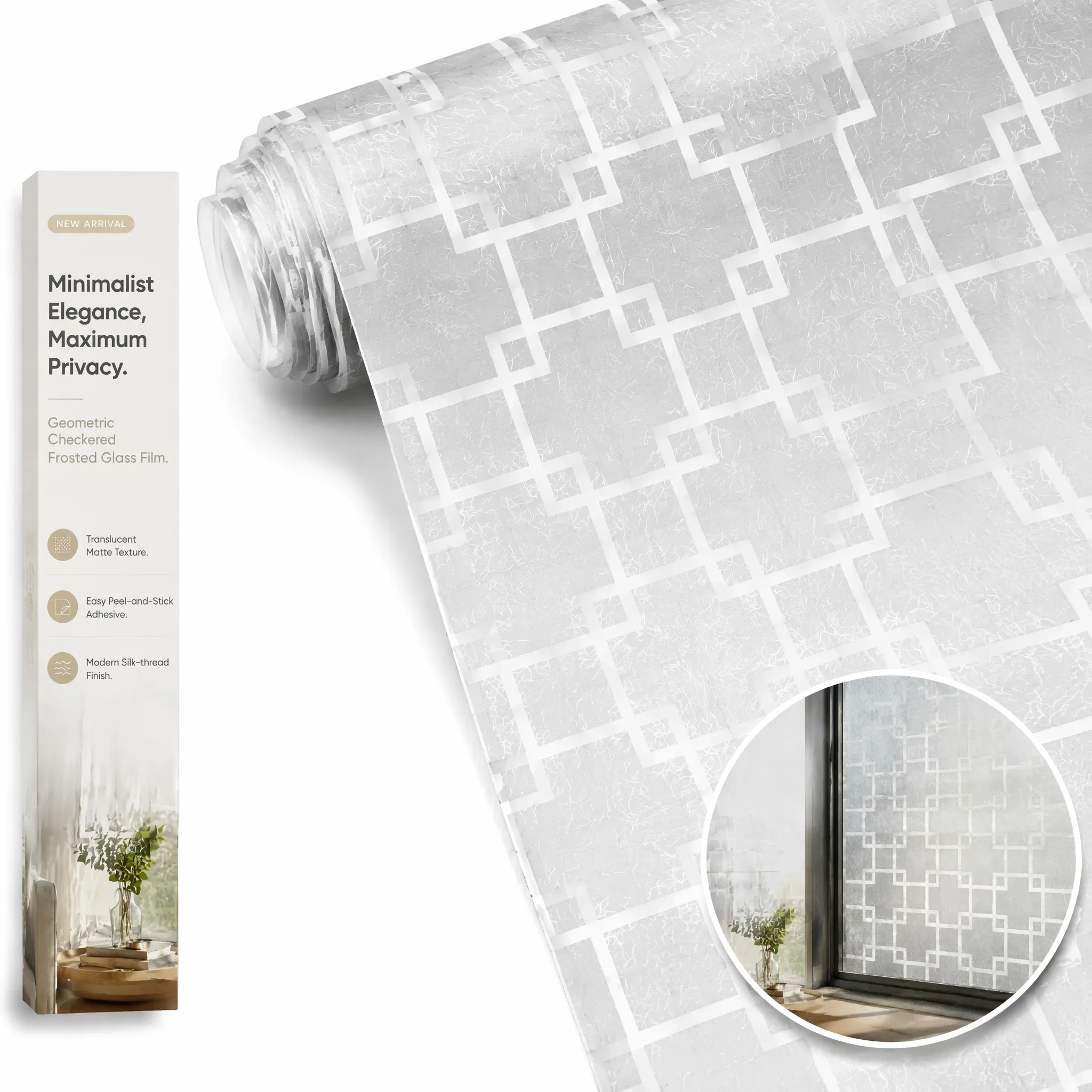 Elegant Grey-Blue Fiber Texture Lattice Privacy Window Film with Built-In Adhesive Soft Light Filter Cuttable PVC for Modern Min