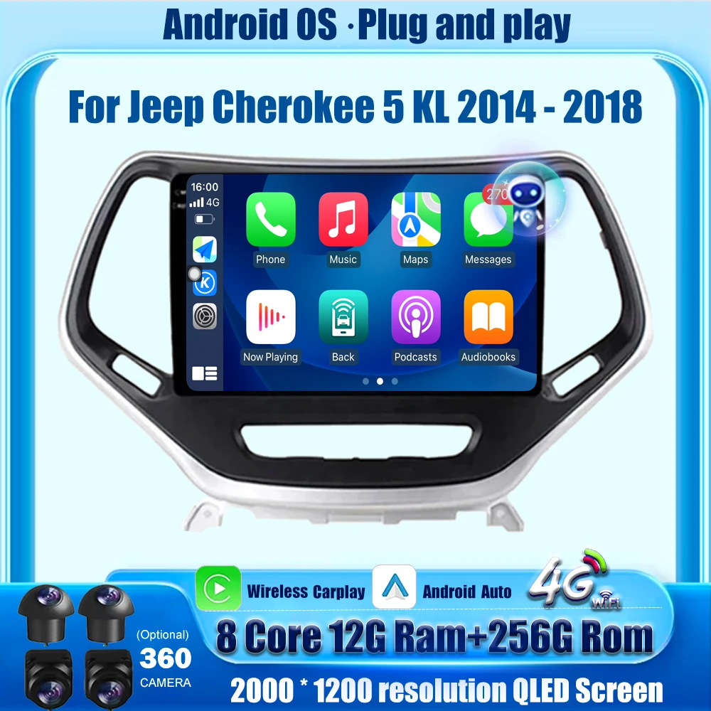 

Car Radio Stereo Multimedia Video Player Navigation GPS For Jeep Cherokee 5 KL 2014 -2018 Android Auto Carplay Head Unit 10 Inch