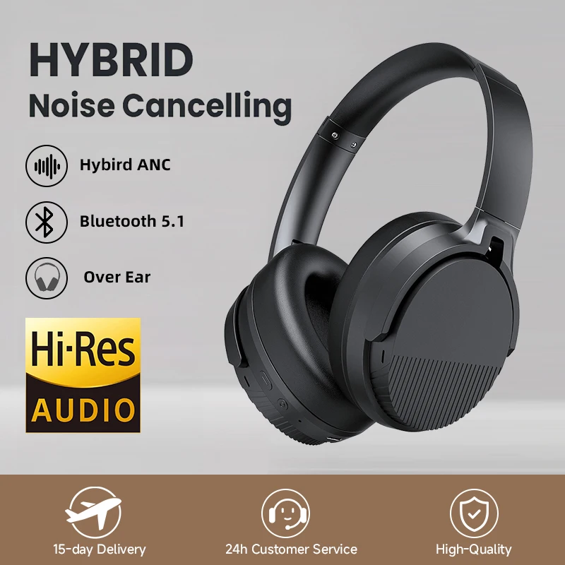 ANC Bluetooth Headphones Noise Canceling HD Mic ENC Calls 25ms Low Latency Wireless Headset HIFI Sound APP Dual Connect