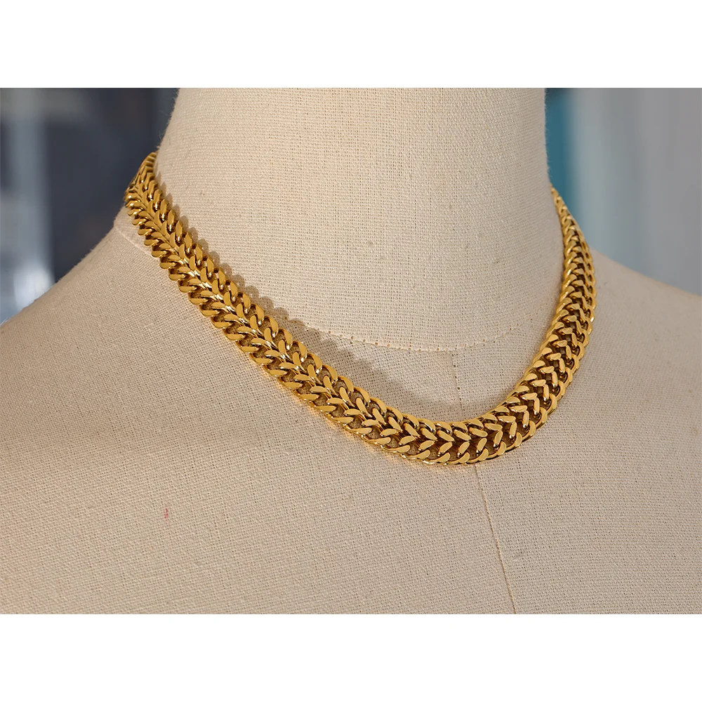 Yhpup High Grade Detailed Polished Stainless Steel Wide Chain Cuban Necklace Waterproof Metal 18K PVD Plated Trendy Jewelry Gift