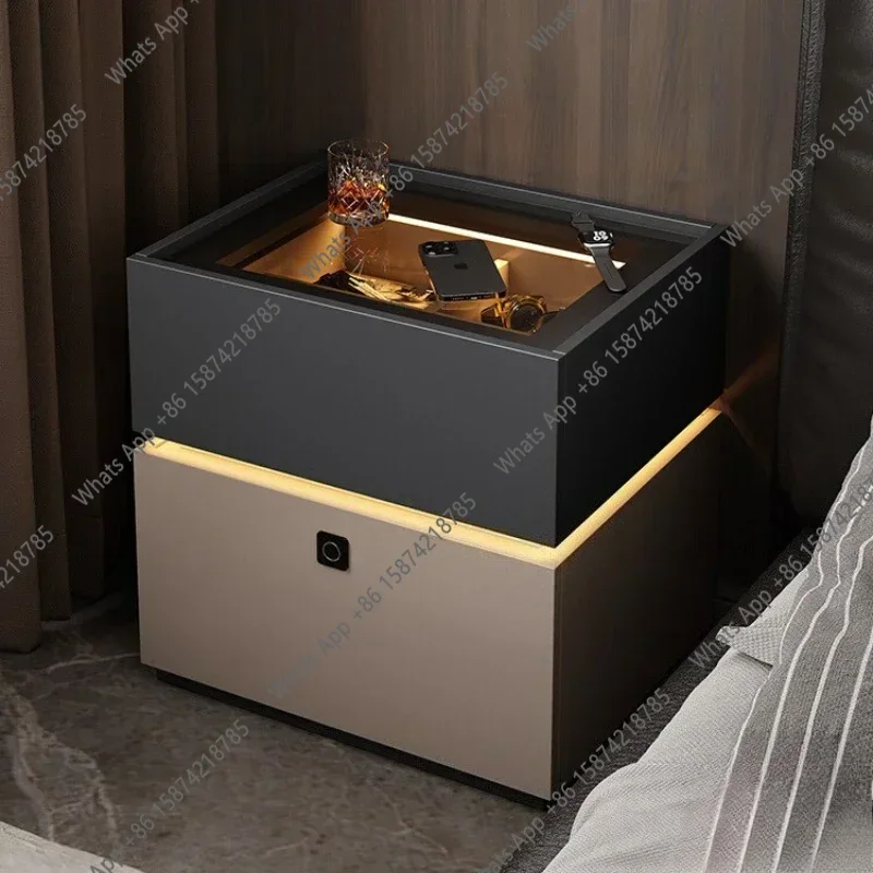 VB C Italian Smart Bedside Table With Fingerprint Lock Bedroom Storage Cabinet With Lock Sensor Lamp Safe Cabinet Box Nightstand