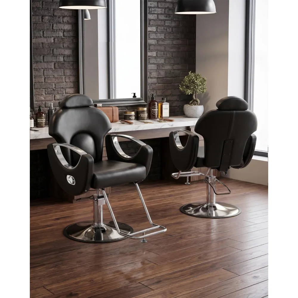 Reclining Barber Salon Styling Chair for Hair Stylist, Heavy Duty Hydraulic Pump, 360° Swivel, Custom