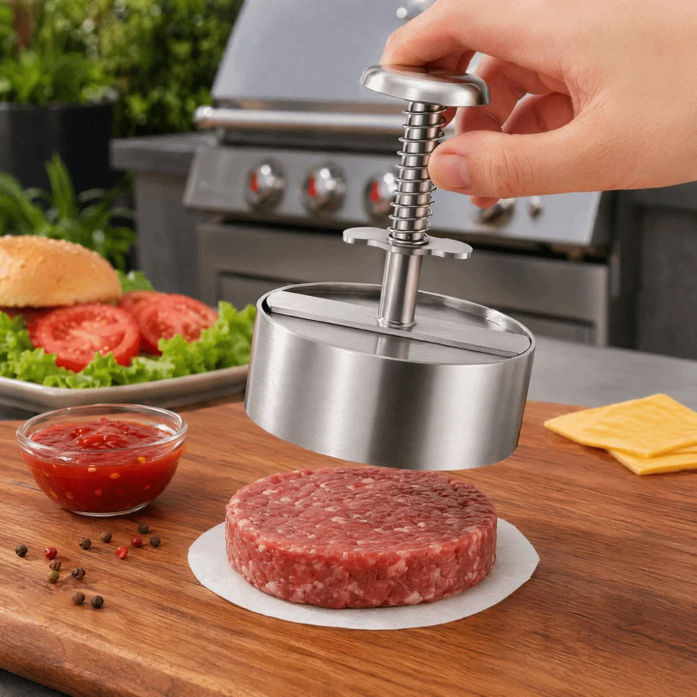 Stainless Steel Burger Press Round Non Stick Hamburger Patty Maker Kitchen Tool 8/10/12 cm Patty Making Mold Home Cooking