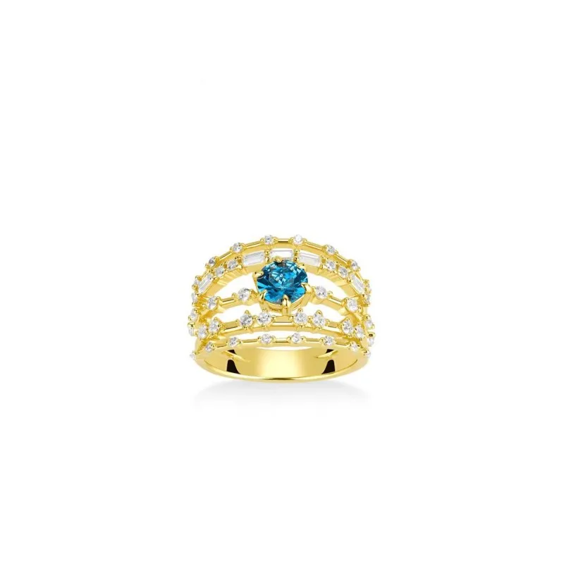 

ZOCA Classic Engagement Wedding Ring 925 Sterling Silver Yellow Gold Plated for Women Hollow Round Cut Diamond Band Jewelry