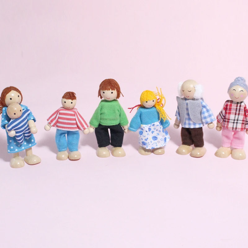 Wooden Doll Toys Set Dollhouse Family Dolls Figures Dressed Characters Children Kids Pretend Toy Gifts