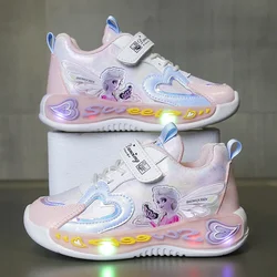 Disney frozen girls shoes spring and autumn elsa princess children's luminous light shoes breathable casual breathable soft sole