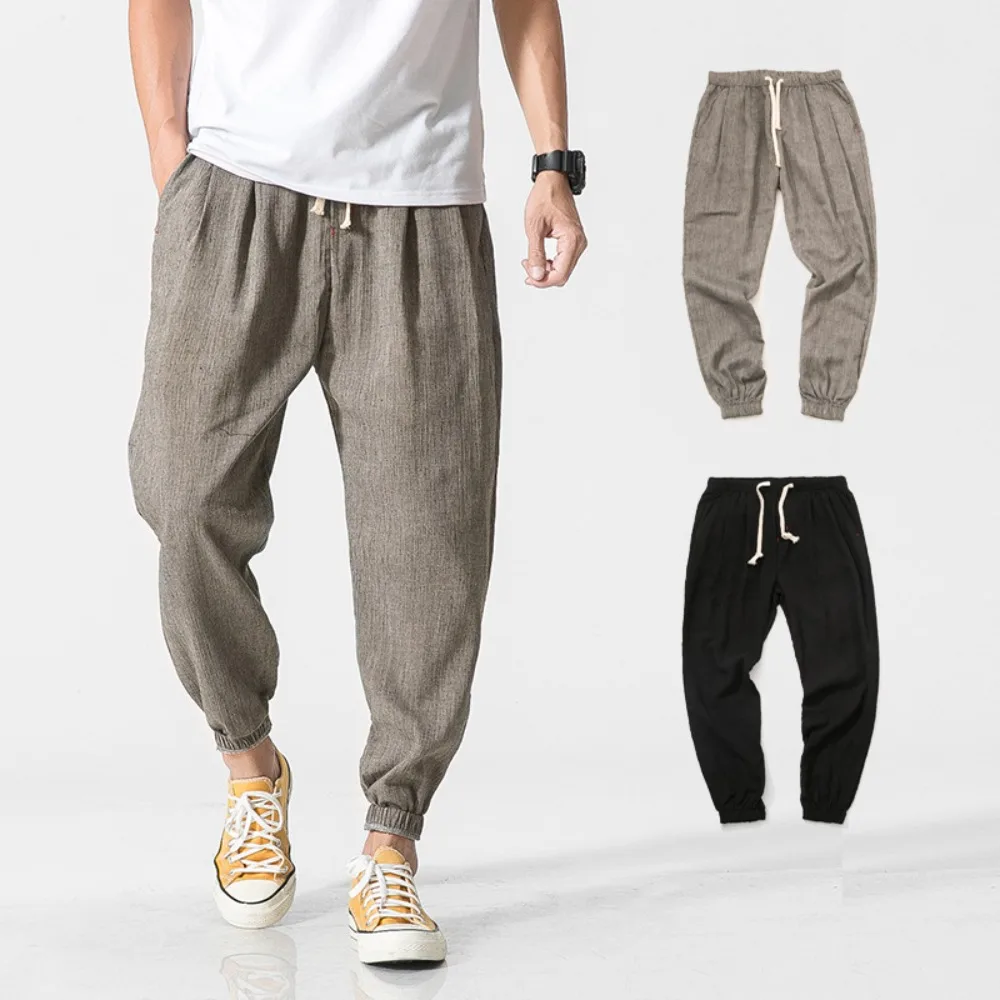 

Men‘s Japanese Style Casual Pants with Elastic Ankle,Japanese Style Waist Lounge Drawstring Pants for Men