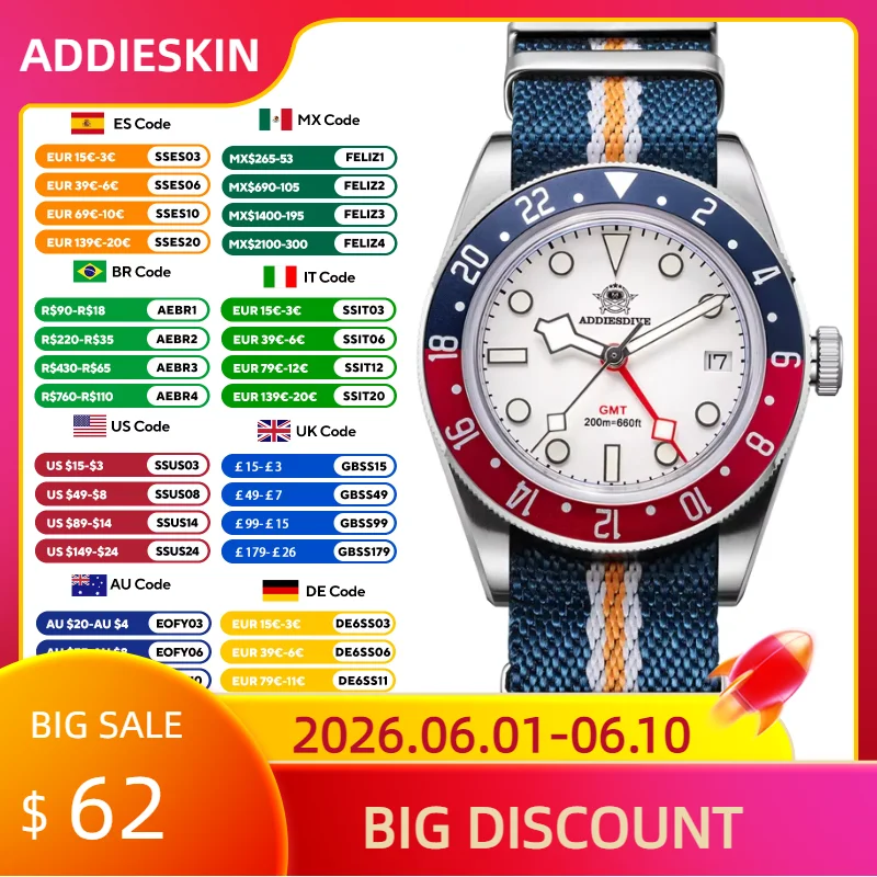ADDIESDIVE NEW GMT Men\'s Diving Quartz Watch Fashion Dive 20ATM Waterproof Super Luminous Watches 39mm AD2044 Relogio Masculino