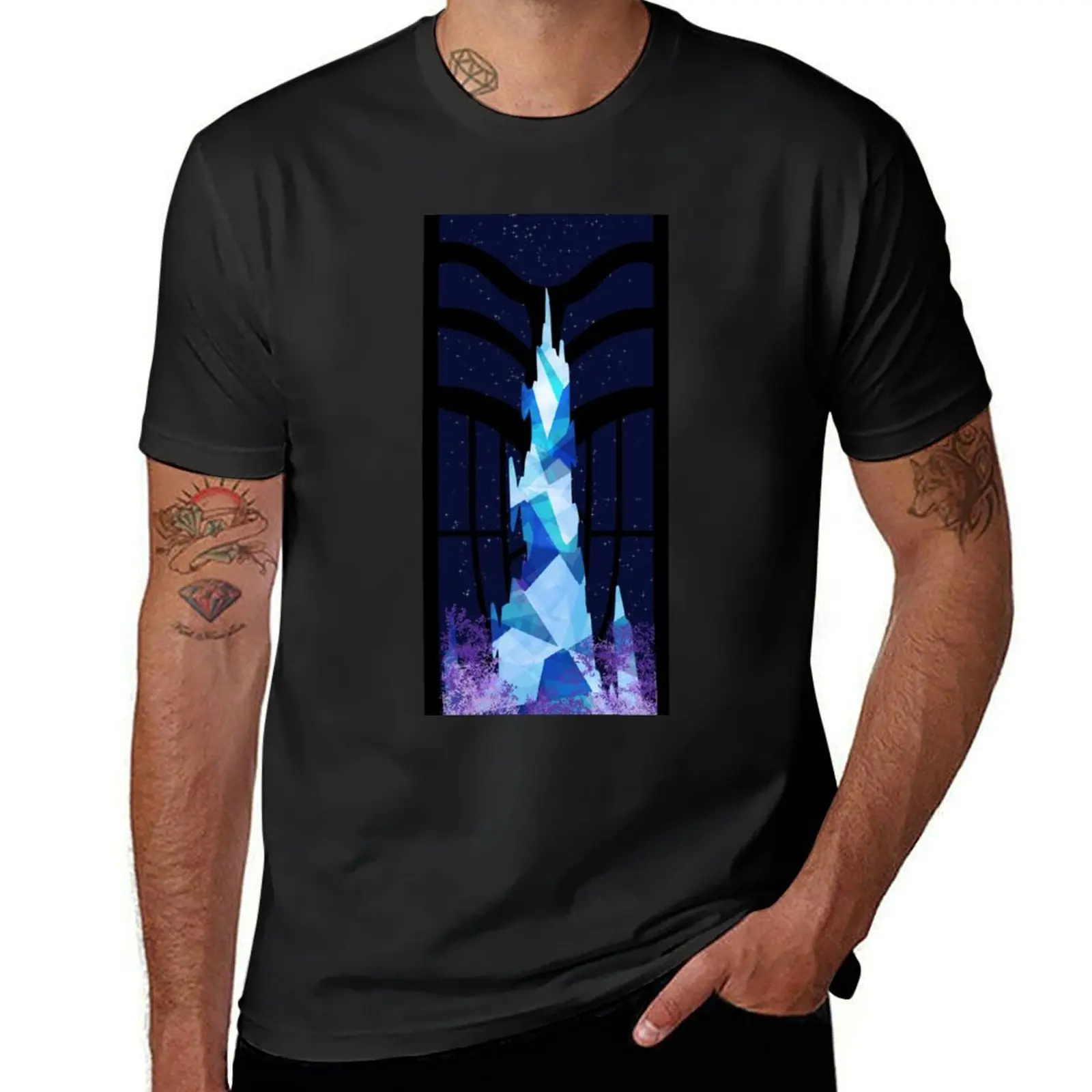 Crystal Tower Stained Glass Window T-Shirt blanks summer tops anime tees mens workout shirts