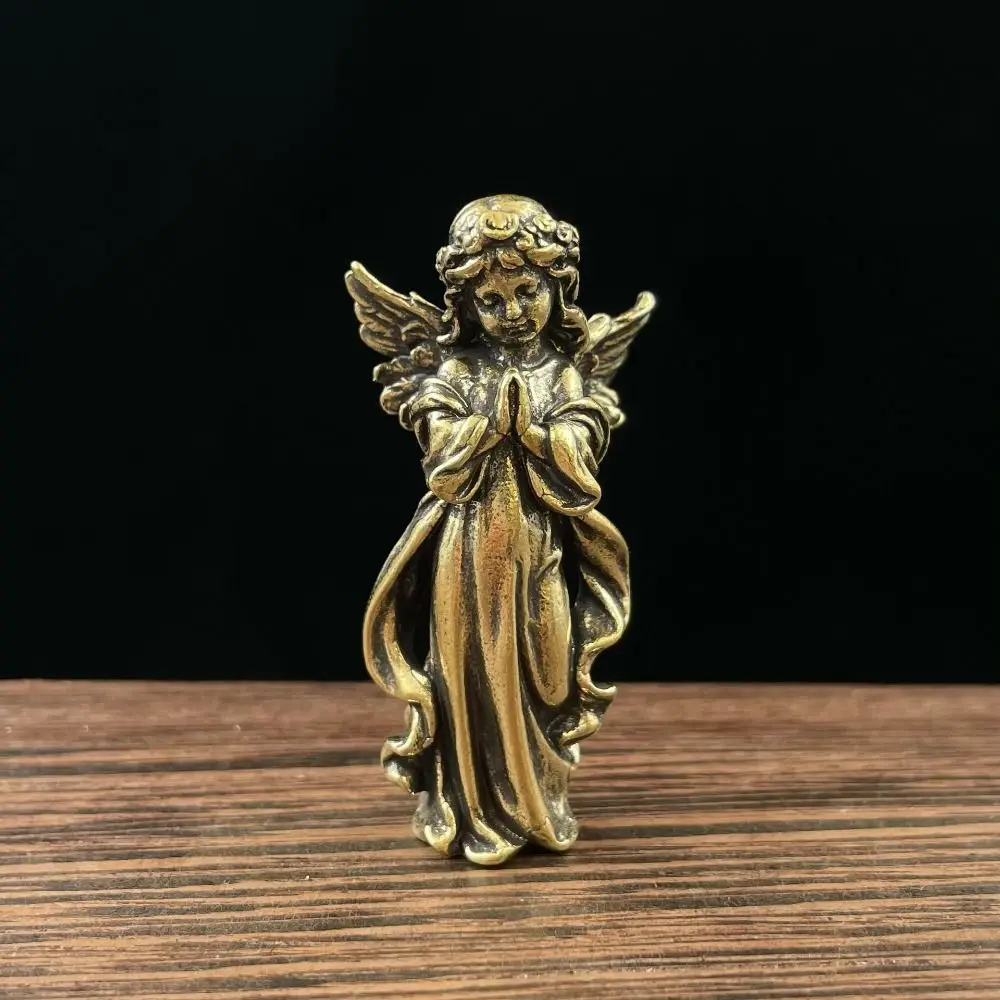 Cute Brass Angel Cupid Statue Lucky Vintage Angel Cupid Miniature Figurines Copper Handmade Guardian Angel Figurines