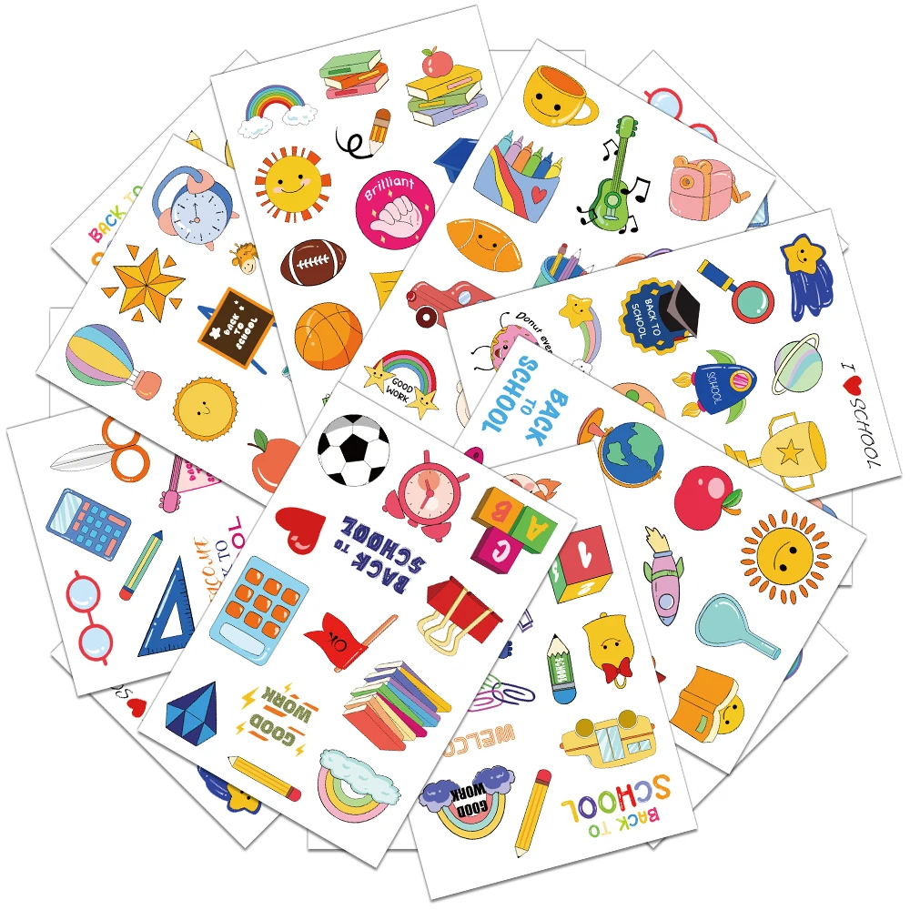 8枚のクリエイティブな新学期シーズン報酬ステッカー、アカウントデコレーション、DIY電話ケース、ウォーターカップ、防水ステッカー