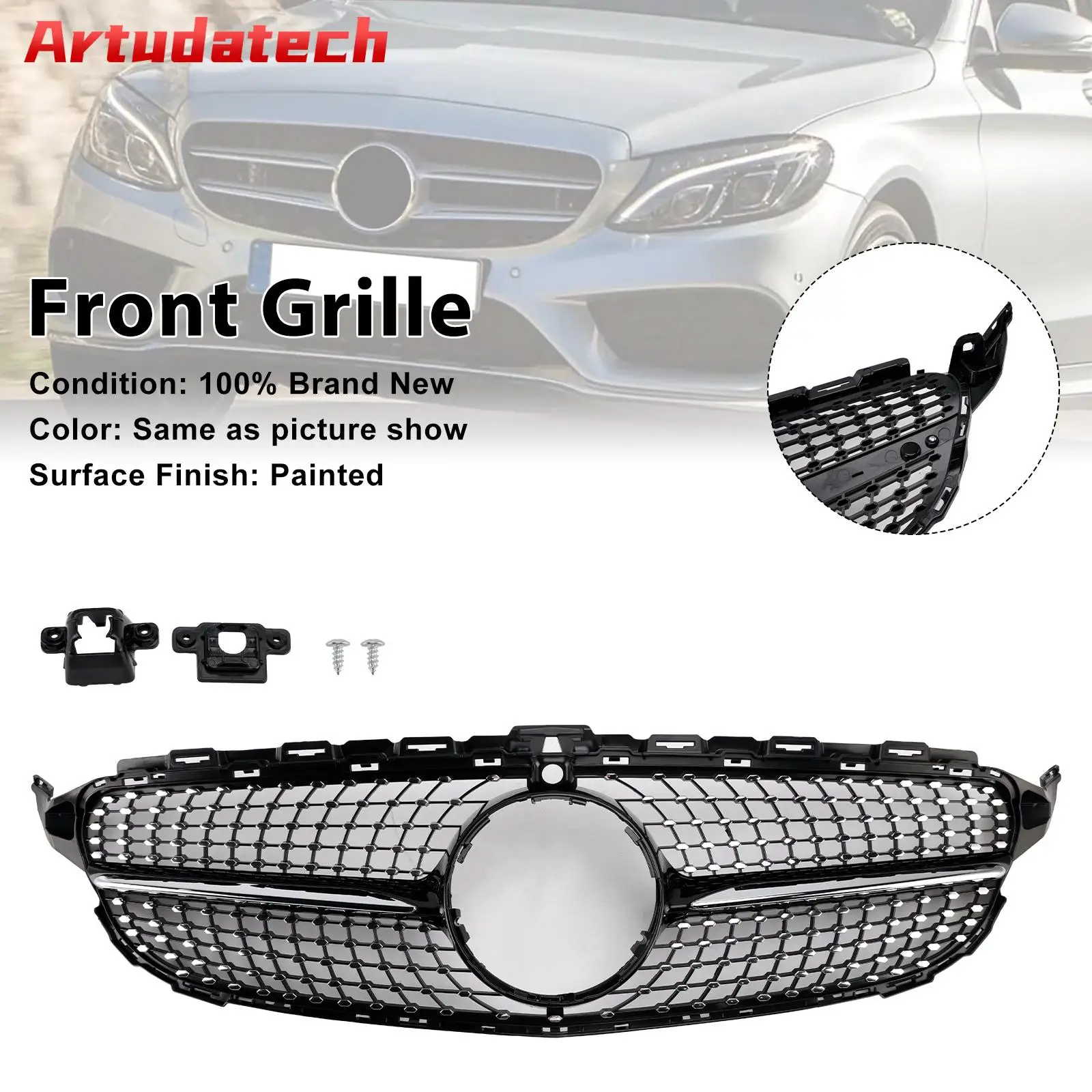 

Передняя решетка Artudatech Diamond, подходит для Benz C-Class W205 C250 C300 C400 2015-2018 2017 2016