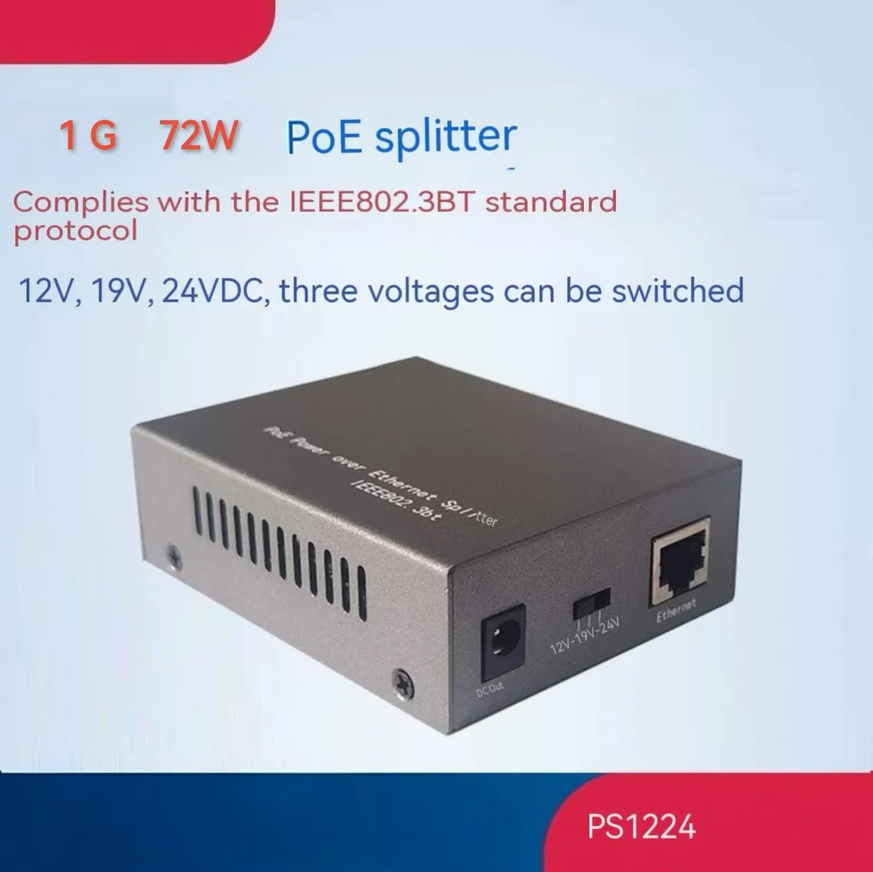 POE Splitter 48V57V to 12V19V24V Gigabit  BT high-power 72W power supply module IEEE802.3BT Compatible with AF AT