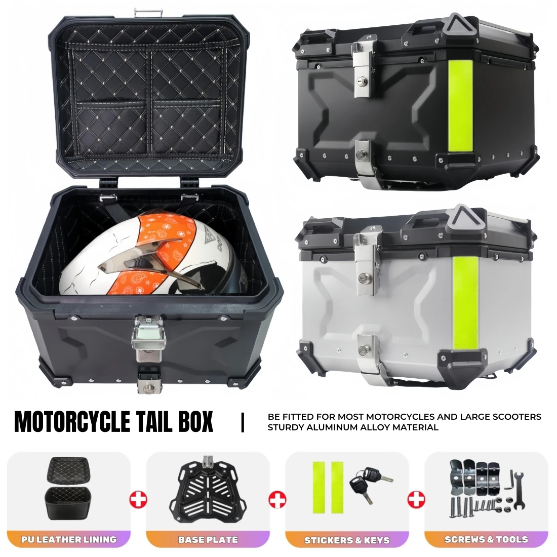 Universal Motorcycle Top Box Helmet Box Aluminium Waterproof Motorcycle Trunk Tail Box Travel Motorbike Luggage Case Toolbox