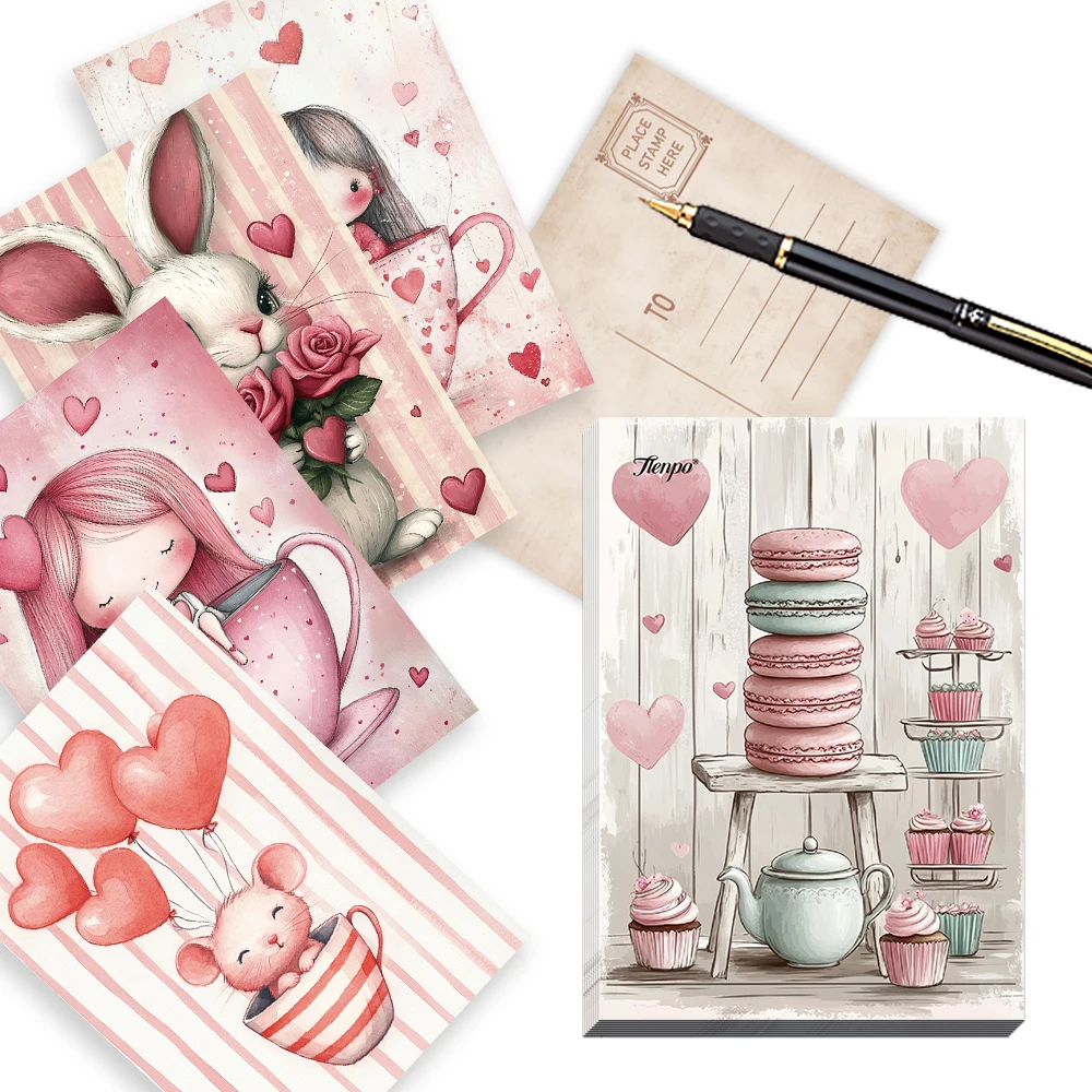 32 Valentinstags-Postkarten, niedliches Haustier-Thema, Innenschlafzimmerdekoration, Wandaufkleber, Nachrichtenkarten, Grußkarten, Gedenkkarten