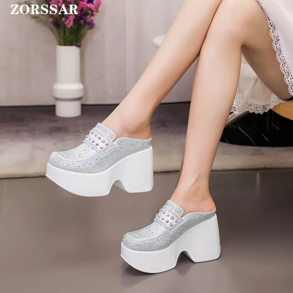 

Women Summer Sandal Casual Slingbacks High Heels Pumps Slip on Mules Women Crystal Platform Wedges Slippers Woman