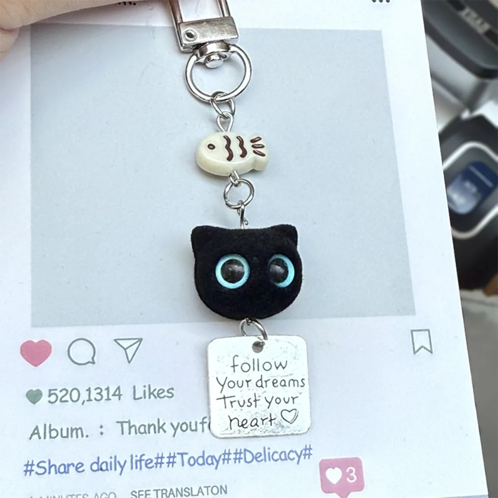 

Cellphone Lanyard Black Cat Pendant Keyring Key Chain Hanging Ornament Y2K Phone Charms Cartoon Bag Decorative