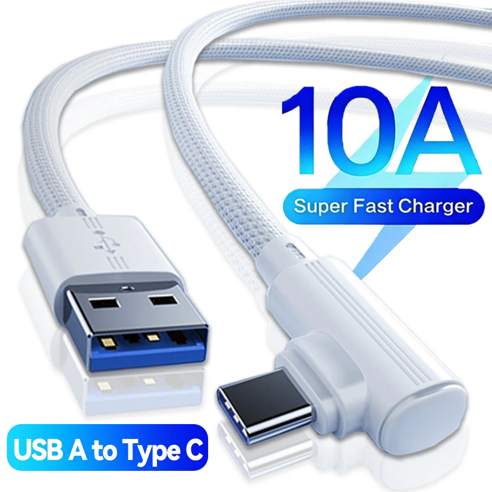 

10А 90 ° Кабель USB-C для сверхбыстрой зарядки и передачи данных (плетеный) для Xiaomi, Samsung, Huawei, ноутбуков, 25 см/1 м/1,5 м/2 м/3 м