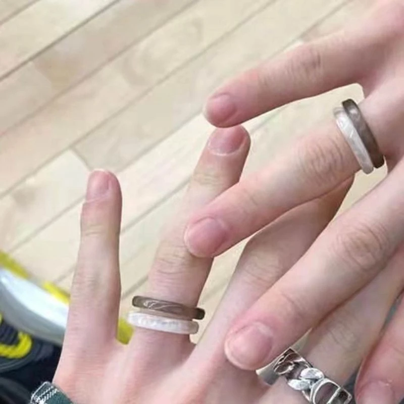 2Pcs Resin Rings Tiny Aesthetic Acrylic Ring Women Teen Girl Stackable Ring Statement Jewelry Ornament Ring Gift