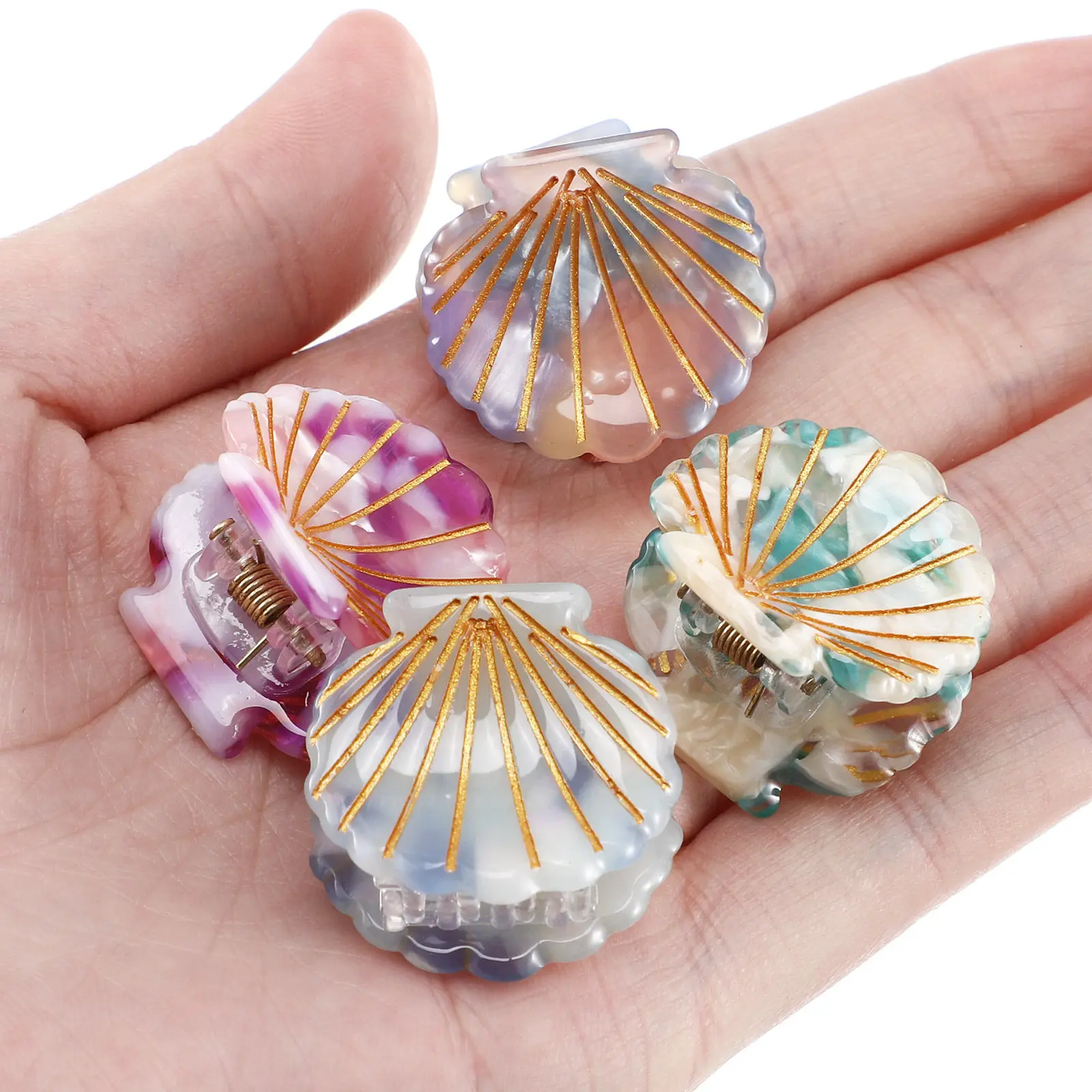 

4Pcs Shell Hair Claw Clips Cute Beach Themed Mini Claw Clips for Women Tiny Hair Styling Accessories