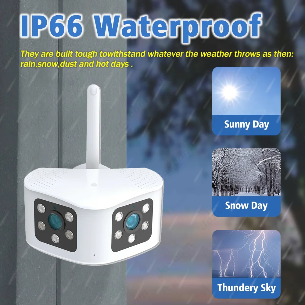 8MP 4K 180° Ultra Wide View Angle Panoramic WIFI Dual Lens 4MP IP Camera Outdoor Color Motion Detection Home Security Camera