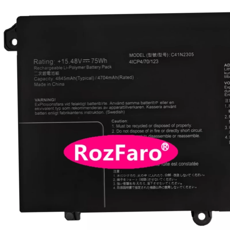 RozFaro C41N2305 Laptop Battery For Asus Vivobook Pro 15 OLED Q543B Q543M Q543MJ N6506C N6506CU N6506M N6506MJ N6506MU N6506MV
