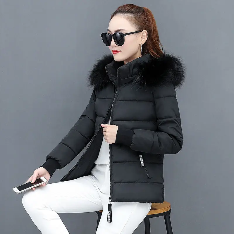 2023 New Winter Parkas Women Jacket Fur Collar Hooded Basic Coat Thicken Female Jacket Warm Cotton Padded Outerwear