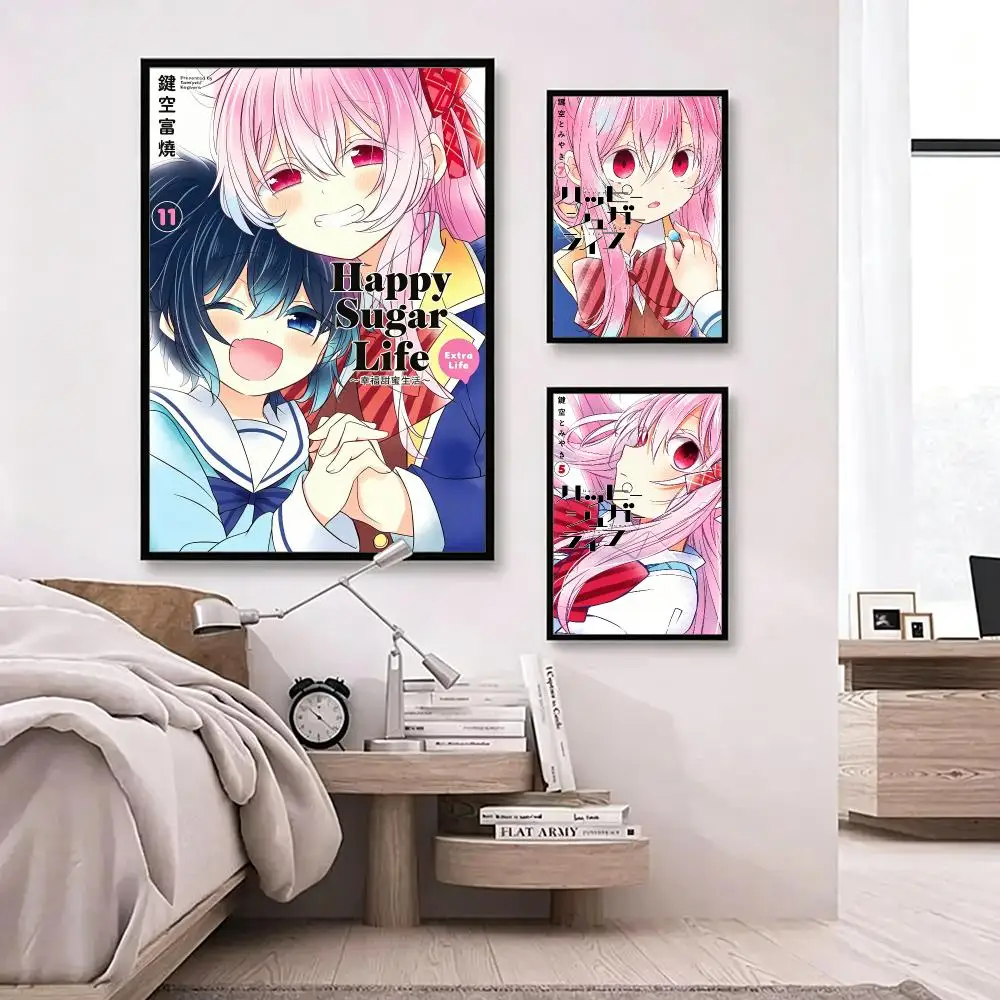 anime Happy Sugar Life Poster Poster HD Waterproof Self-adhesive Art Print Wall Decor for Bedroom Living Room Gift