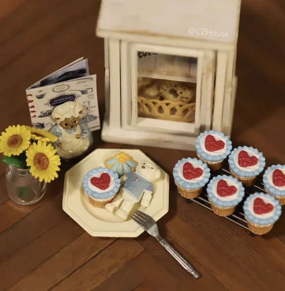 1/6 Scale Miniature Dessert Collection: Heart Cake, Churros, Smile Cookies Soda Bottle & Tiny Bear for BJD Dollhouse Party Scene
