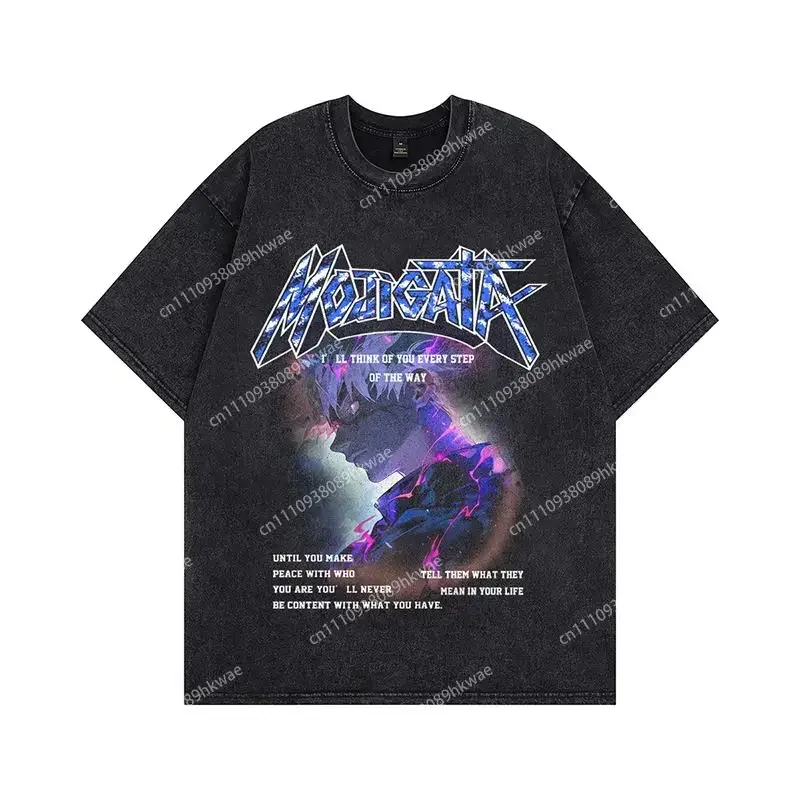 Bleach Ichigo Kurosaki Hollow Split Form Olde Gangsta Gothic Font Vintage Washed Anime Print T Shirt Men 2026 Summer