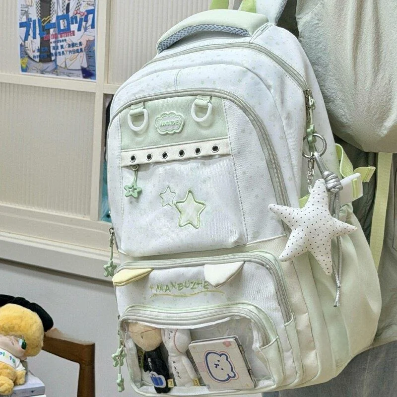 Teenage School Backpack High Capacity Lightweight Dual-Shoulder Bag for Middle School Girls Campus Style Anti-Water Foldable