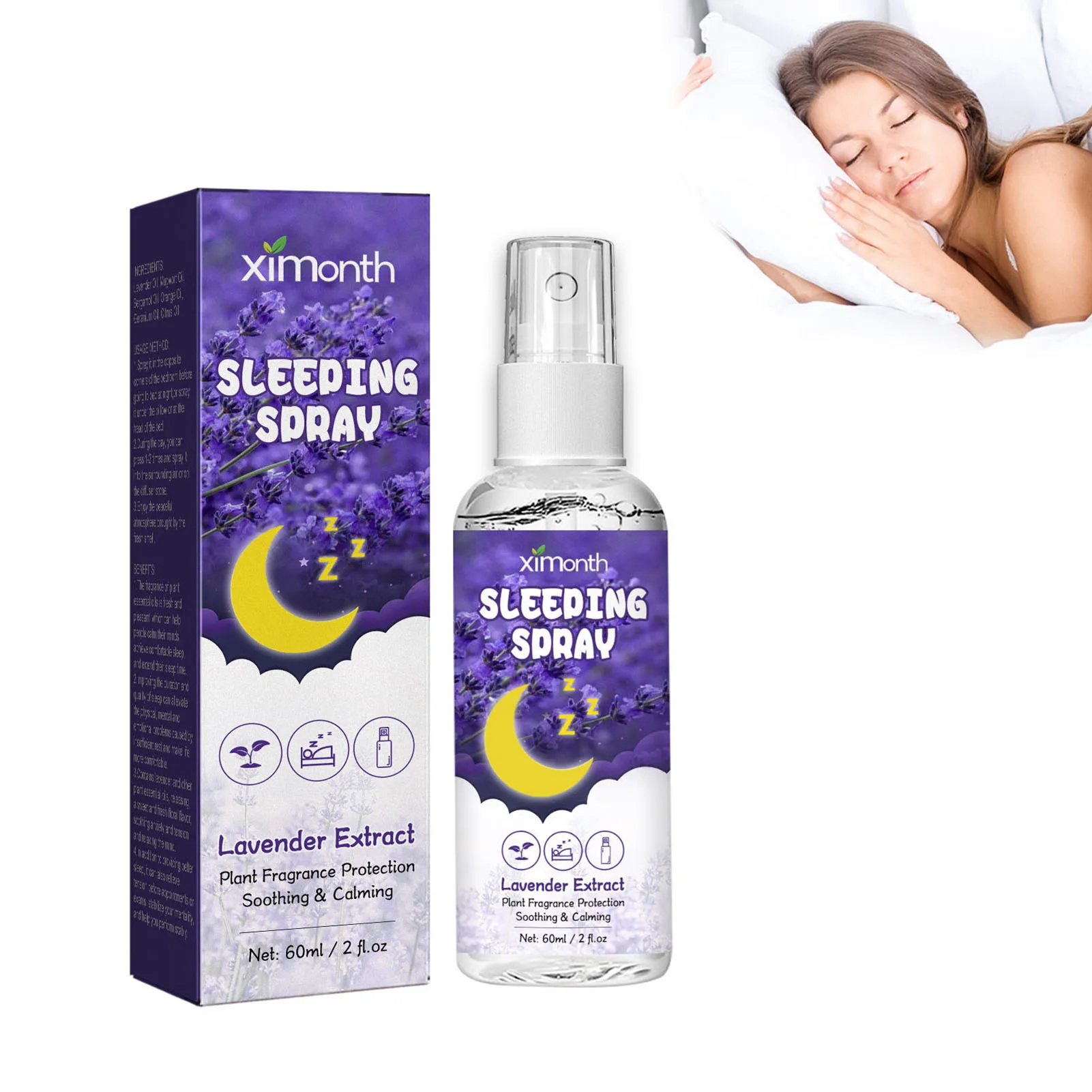 

60ml Bedtime Calming Lavender Sleep Spray Plant Fragrance Refreshing Smell Sleep Spray for Improving Nighttime Sleep Quality