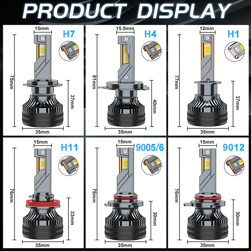 Bullvision H7 H11 LED Bulbs Headlight +1000% Car Canbus Headlamp H4 H1 H8 H9 9005 9006 HB3 HB4 9012 HIR2 Auto Diode Lamps 6000K view 6