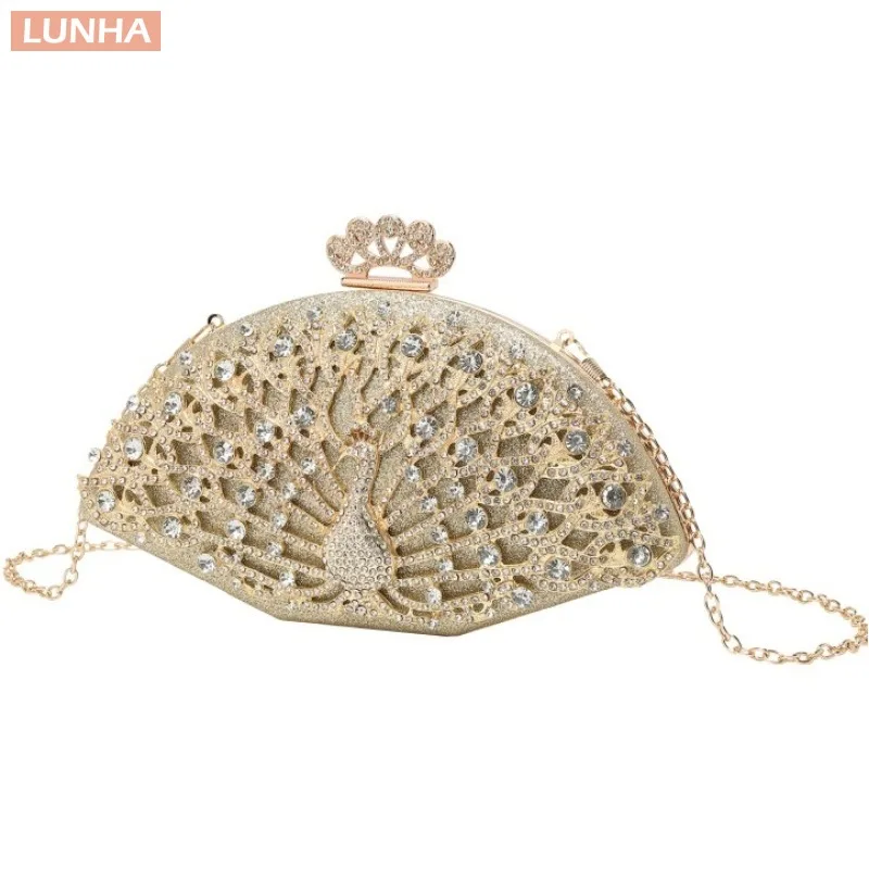 

Ladies Rhinestone Dinner Bag Peacock Banquet Clutch Fashion Chain Shoulder Bag for Wedding Party