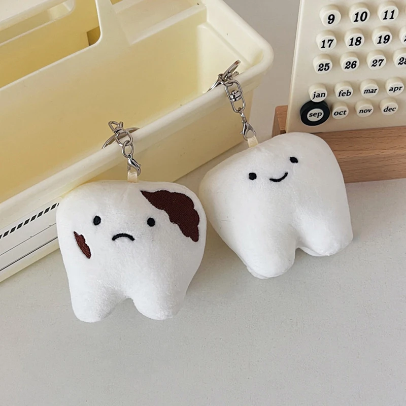 Lovely Cartoon Simulation Tooth Pendant Keychain Women Girls Bag Hanging Accessories Gift Kids Plush Toy Pendant