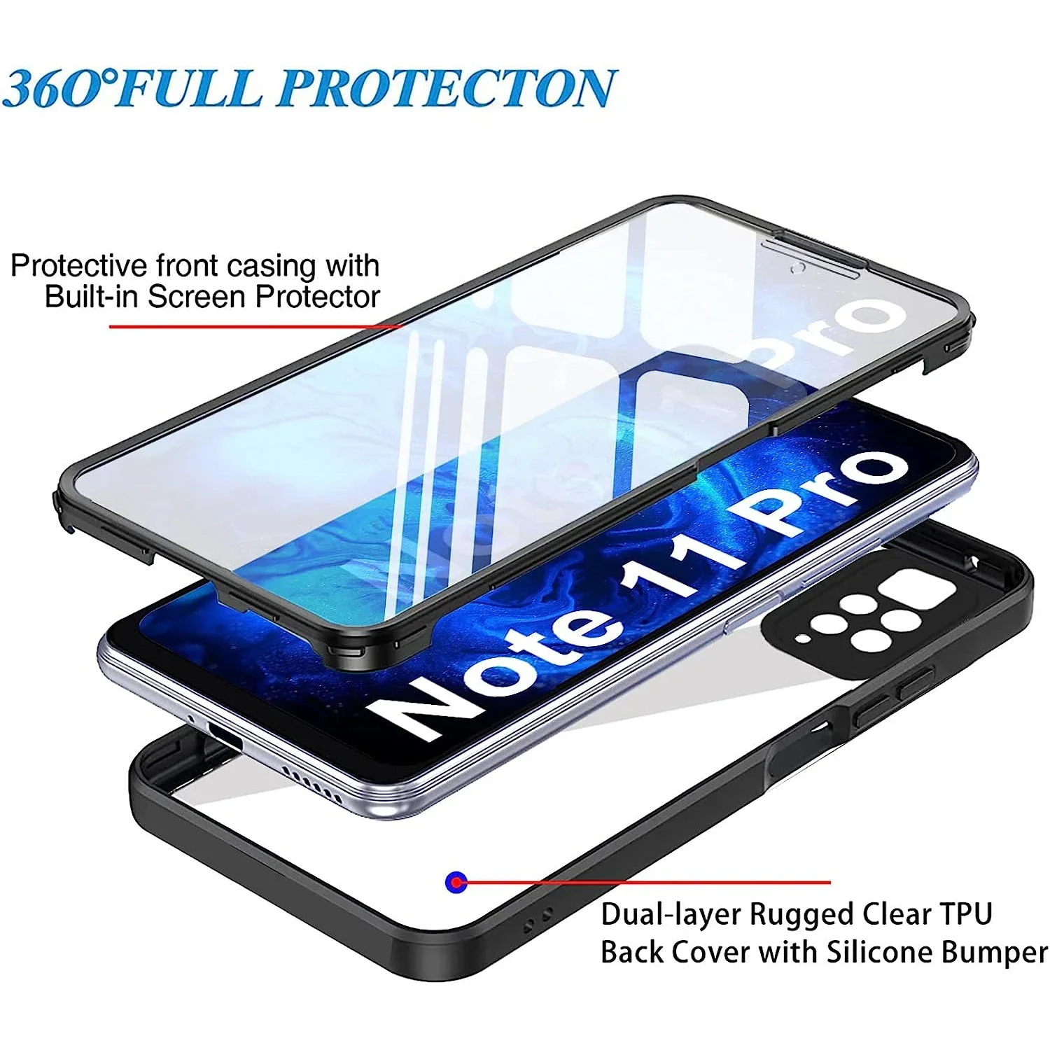 360 Full Body Screen Protector Transparent Case For Xiaomi Redmi Note 11 Pro 13 12 10 9 Pro 13C 12C 10C Shockproof Phone Cover