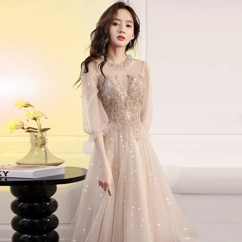 Vestidos de Noche sexis elegantes para mujer, vestido de dama de honor de boda con cuello redondo, vestido Formal largo para fiesta de graduación, vestidos Vintage para mujer