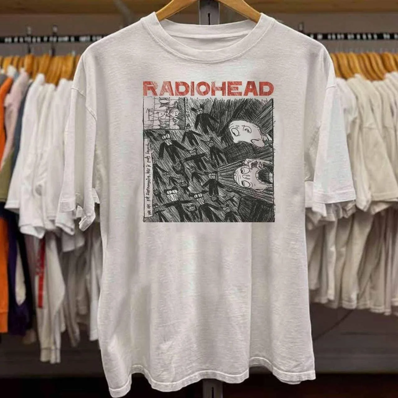 Radiohead (British rock band) Fun Radiocat The Bends Printed T-Shirt, Unisex, Retro Gothic Style, Loose Fit, Men's Emoji T-Shirt