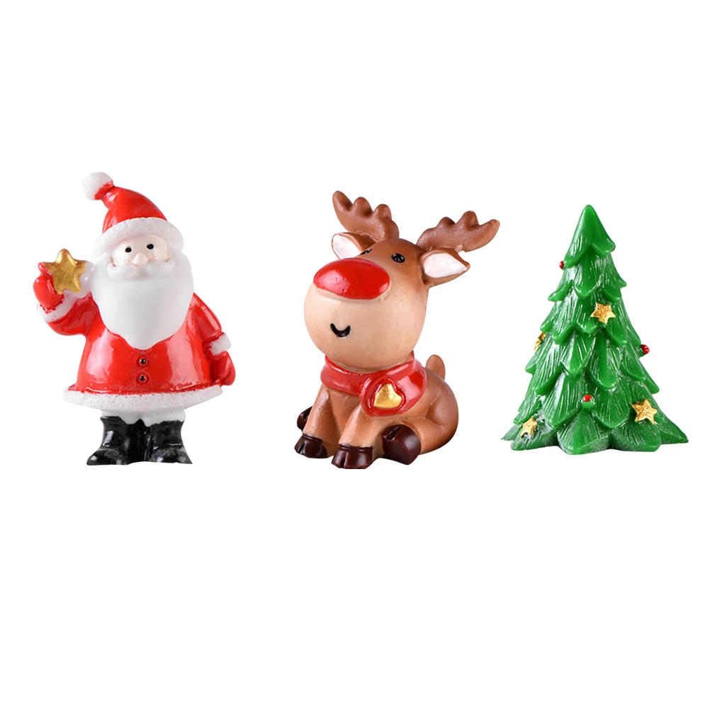 

12 Pcs Xmas Ornaments Snowman Santa Claus Micro Landscape Christmas Resin Craft Mini Office