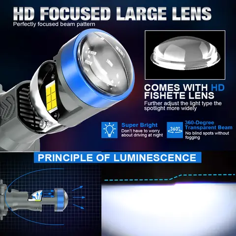 H7 LED 프로젝터 렌즈 자동차 전구 1:1 무선 플러그 앤 플레이 Canbus 6500K 자동 오토바이 H7 LED 자동차 헤드 라이트 렌즈 팬 12V