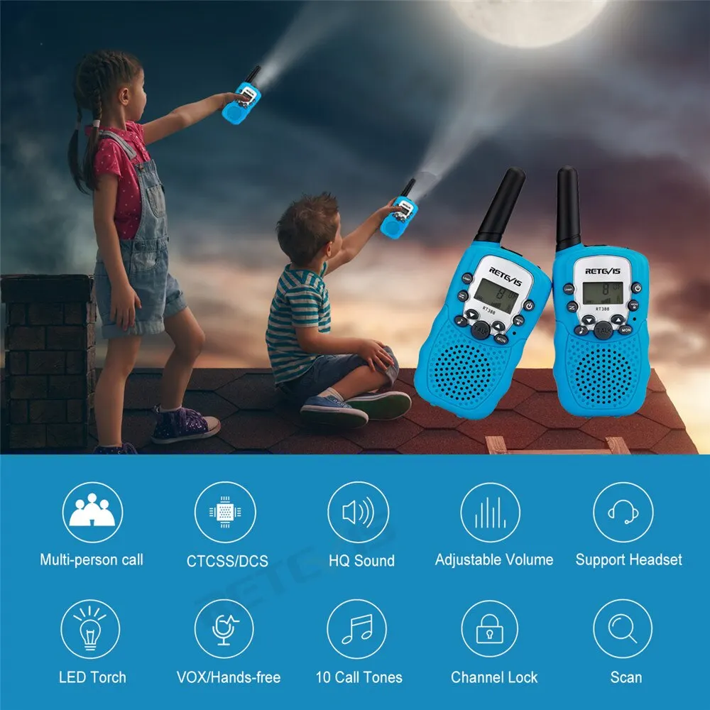 Retevis RT388 Walkie Talkie Children 2 Pcs Children Radios Receiver Walkie-talkies Kids Birthday Gift Child Toys for Boys Girls