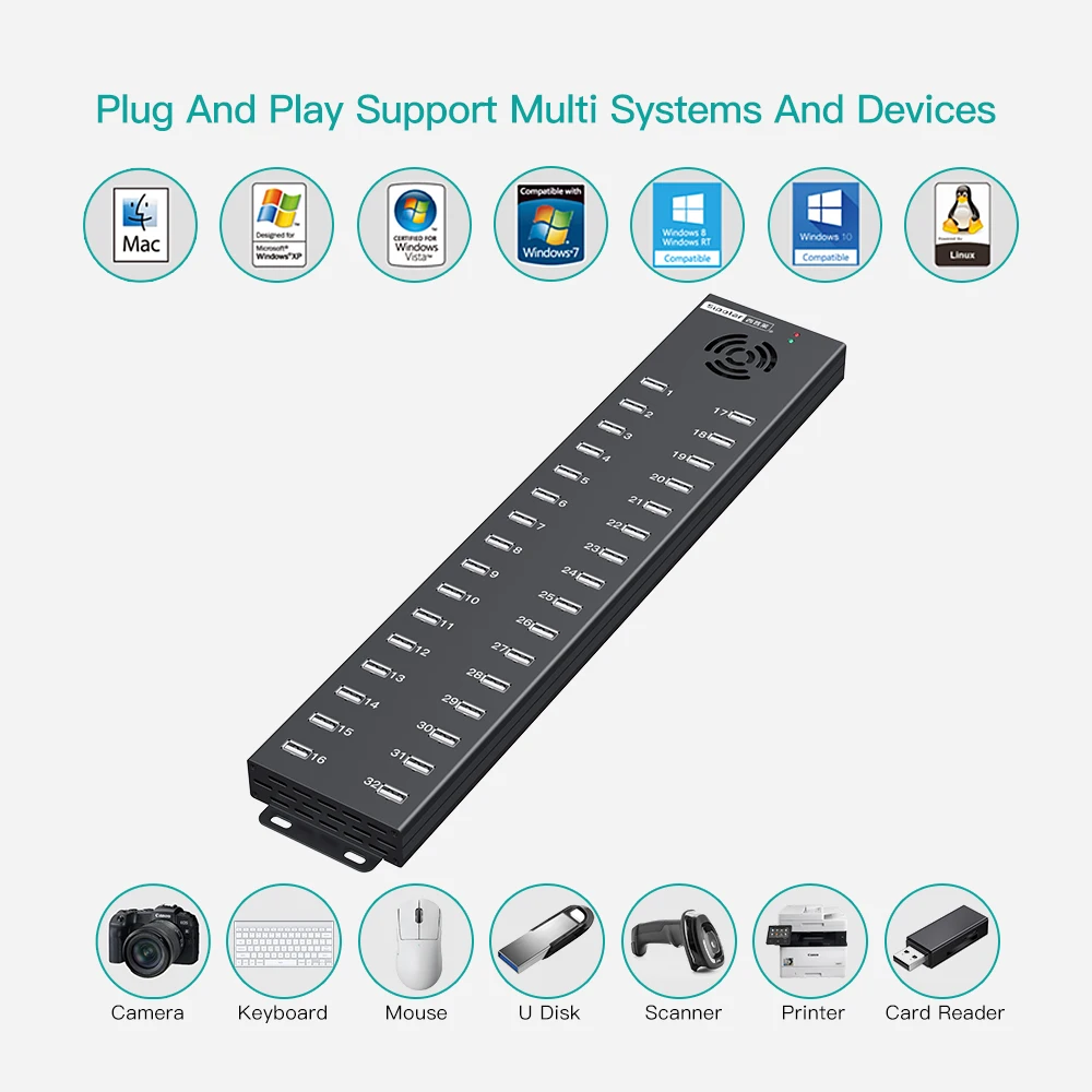 Sipolar  A-832 Usb Hub 240W USB Charging Station 1.5A Charging for Phones Tablets 32 Ports USB 2.0 Hub