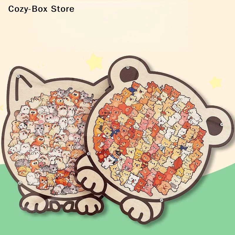 [ZY]1 Set Stress Relief Jigsaw Puzzle Animal Dog Cat Bear Theme Cartoon Wooden Puzzle Toy For Fun Educational Toys Gift[ZY]